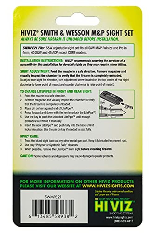 HIVIZ Sight Systems unisex adult Handgun HIVIZ Sight Systems Interchangeable Front and Rear Sight Set Smith Wesson M P, Green, Red, Black