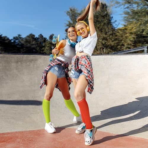 Neon Knee High Socks for Athletic Roller Skating - 4 Pairs