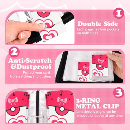 Pink Trading Card Binder with 400 Card Holders & Removable Sleeves