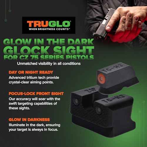 TRUGLO Tritium Pro Handgun Night Sights, Compatible with CZ Handguns Compact Gun Sights with Daylight White Dots, Night Tritium Dots & Focus Lock Front Ring