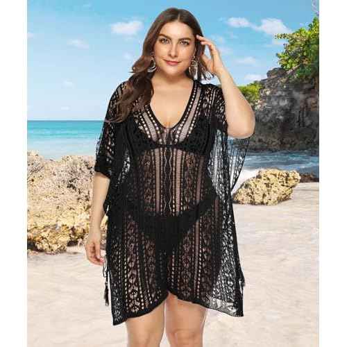 Swimsuit Coverup for Women Plus Size Knit Crochet Bathing Suit Cover Ups Hollow Out Outfits Beach Cover Up Bikini Dress