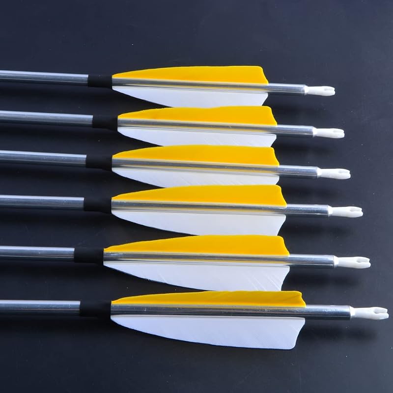 31in Aluminum Archery Arrows 500 Spine with Removable 100gr Tips, Turkey Feather Fletching - 6/12 Pack (Variation: Yellow)