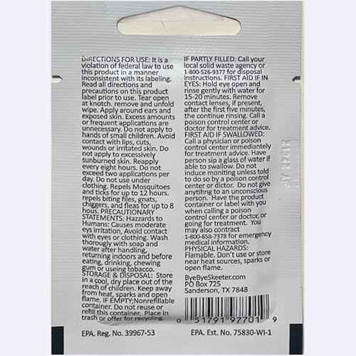 Insect Repellent,Towellette Wipes DEET Free 20% Picaridin (10 Pack) Tell Your Bye Bye Skeeter Story