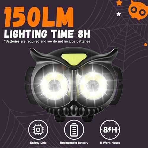 LED Headlamp, Owl Headlight for Kids Leightweight, COB Head Lamp, 4 Modes Battery Powered Head Lights for Boys, Girls, Adults, Gifts for Birthday, Party, Christmas
