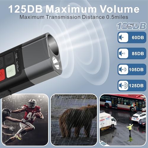 Black Rechargeable Electronic Whistle with LED Flashlight & Bear Horn - 125dB Loud, 4-Level Volume, IPX5 Waterproof