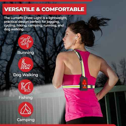 LUMEFIT Running Lights for Runners with Yellow Reflective Vest, Adjustable Beam Night Safety LED Chest Light Run, Dog Walking, and Jogging Gear, Rechargeable Headlamp Flashlight