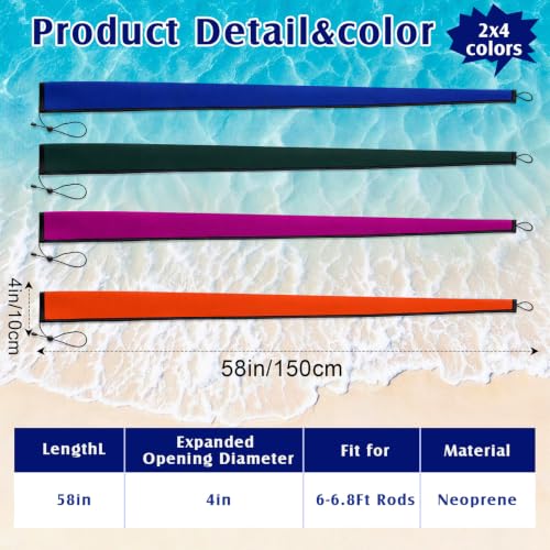 Neoprene Fishing Rod Sleeves 8 Pack - 58 Inch, Solid Color, Protective Pole Covers
