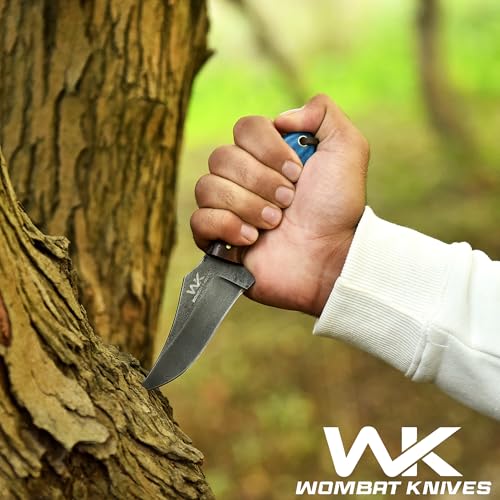 Handmade Cowboy Knife for Men & Women with Blue Wood Handle and Leather Sheath