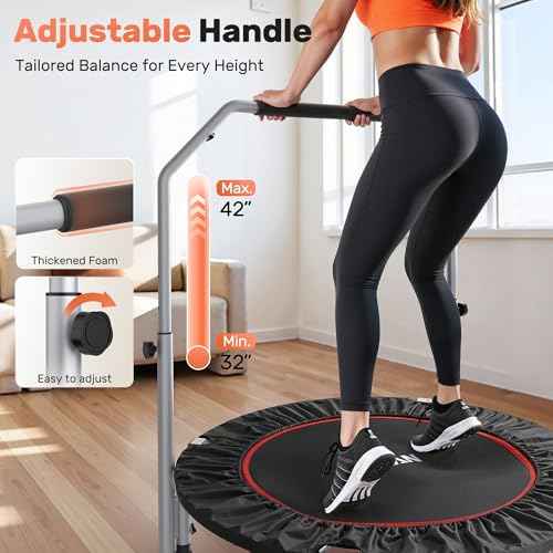 BCAN 40/48" Foldable Mini Trampoline Max Load 330lbs/440lbs, Fitness Rebounder with Adjustable Foam Handle, Exercise Trampoline for Adults Indoor/Garden Workout