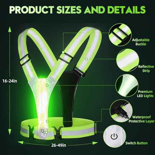 LED Reflective Vest Running Gear, High Visibility Reflective Running vest, 5 Lights Colors Rechargeable Safety Running Vests for Walking Running Cycling Jogging, Adjustable for Men Women Kids