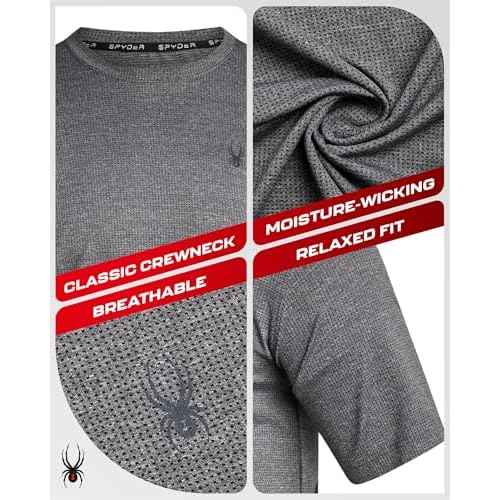 Spyder Mens Athletic Shirts - Moisture Wicking Short Sleeve Crewneck Workout Shirts for Men - Relaxed Fit Mens Shirts for Gym