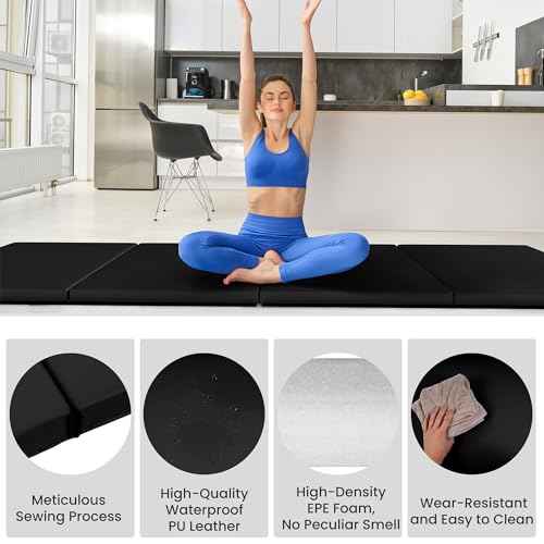 Fitvids 10'x4'x2" Folding Exercise Gymnastics Mat for Tumbling, Gym Workoutt Mat with Carry Handles, Tri-Fold High-Density Anti-Tear Aerobics Mats for Yoga, Pilates, Martial Arts, Home Fitness & Play