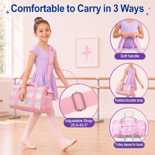 Kids Dance Bag with Shoe Compartment - Glitter Unicorn Pink, Medium