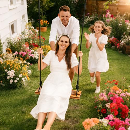 18x8 Carbonized Wooden Tree Swing Seat Heavy Duty 440 lb Load Capacity Outdoor Indoor