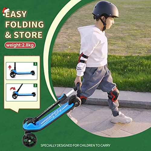 Besrey Kick Scooter for Kids Ages 3-10, 3-Wheel Folding Scooter with Adjustable Height, LED Light Wheels, Extra Wide Deck for Outdoor Activities