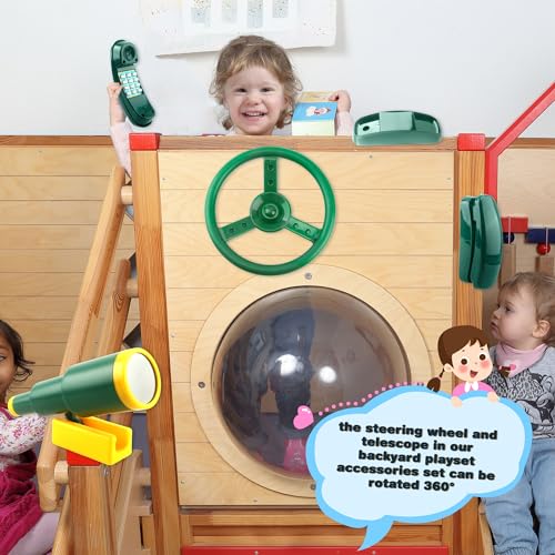 Kids Outdoor Playground Accessories 3-Piece Set: Steering Wheel, Telescope, Phone
