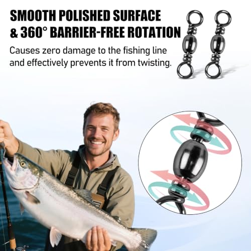 Fishing Barrel Swivels 100-Pack High Strength Stainless Brass Line Connectors #6-60LB