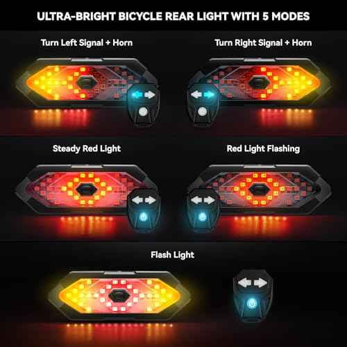 Bike Tail Light with Turn Signals USB Rechargeable Bike Turn Signals 120 Lumens Ultra Bright LED Turn Signals for Bicycle 5 Mode with 10PCS Safety Reflective Tape for Night Riding Bicycle