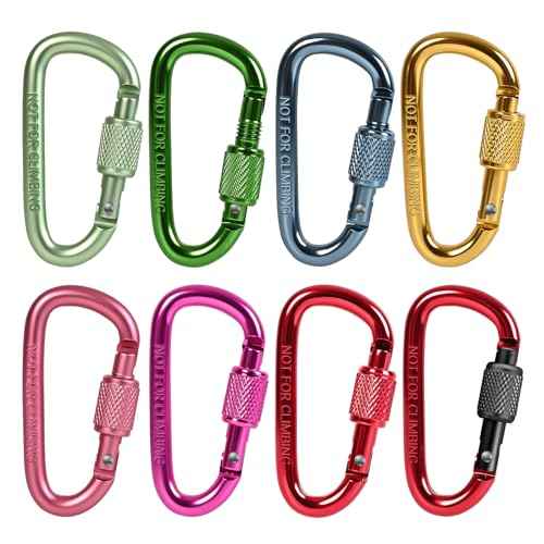 Carabiner Clip, Key Hooks for Keychain Aluminum D Ring Shape Carabiner, Key Chain Clip Hook, Keychain Clip, Multipurpose for Camping, Hiking, Backpacking or Other Outdoor Activities, 8PCS