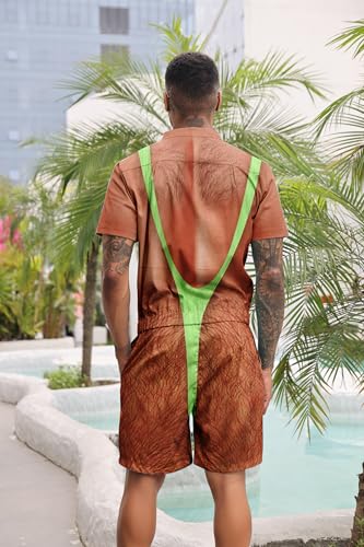 Mens Romper Zipper Shorts Sleeve One Piece Outfit Large - Hariy Chest B02