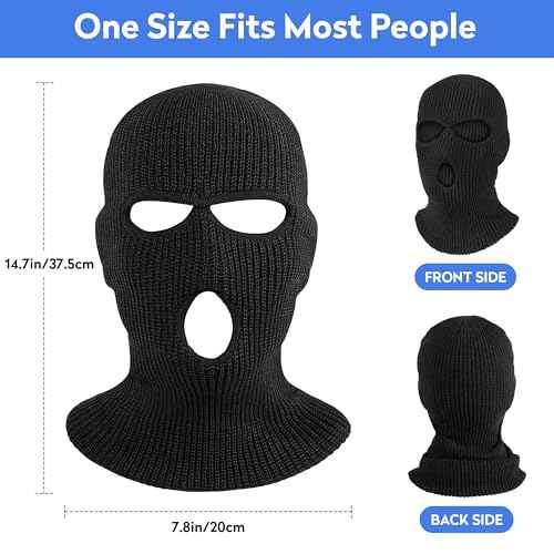 Pukavt 2 Pack 3 Hole Winter Knitted Mask, Full Face Cover Ski Mask Warm Balaclava for Skiing, Motorcycle, Snowboard