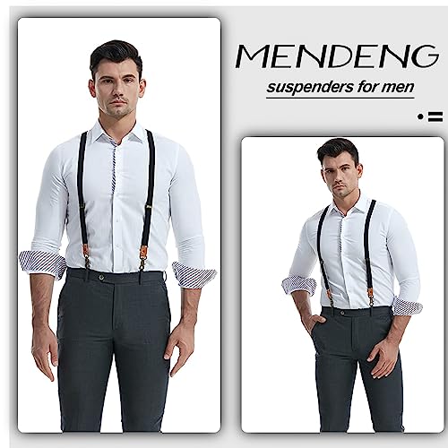 Adjustable Suspenders for Men with Leather & Bronze Metal Clips - One Size, Black
