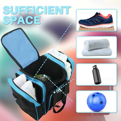 Blue Bowling Ball Bag for Single Ball with Padded Holder and Shoes Up to Men's Size 14