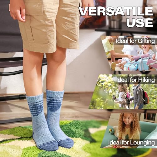 Kids Toddler Boys Girls Merino Wool Hiking Crew Socks Assorted 8-12 Years
