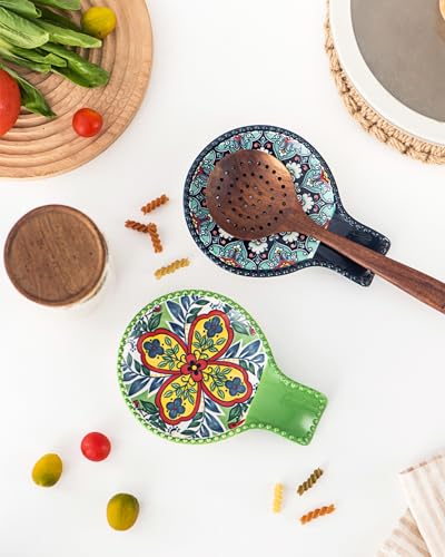 Ceramic Spoon Rest Set of 6 - Colorful Kitchen Utensil Holder & Counter Organizer