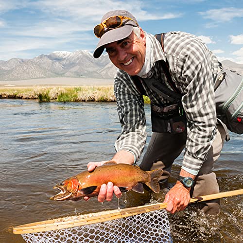 Fly Fishing Landing Net with Wooden Handle and Rubber Mesh - Catch and Release Trout Net
