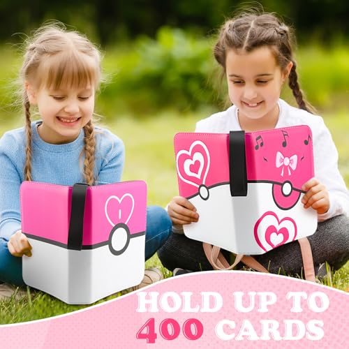 Pink Trading Card Binder with 400 Card Holders & Removable Sleeves