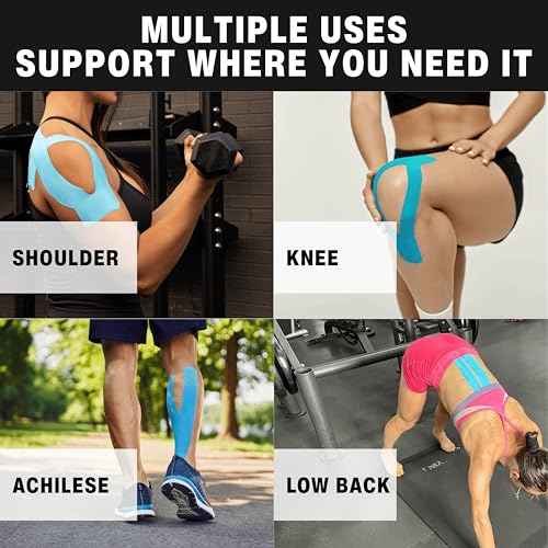 Kinesiology Tape for Shoulder | Waterproof, Sticks 7 Days, Precut Synthetic Material | K Tape for Shoulder Pain Relief & Support - Knees, Lower Back Pain, & Achilese (10 PCS | Nude)