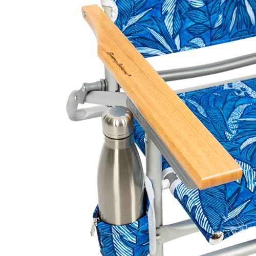 Tommy Bahama 5-Position Classic Lay Flat Backpack Beach Chair with Cooler and Cup Holder, Portable Folding Beach Chair for Tanning, Blue Tropical Leaves
