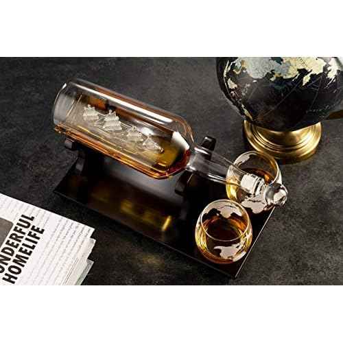 Godinger Ship In A Bottle Whiskey Decanter and Whiskey Glasses Bar Set, for Liquor Scotch Bourbon, Gifts for Men Clear