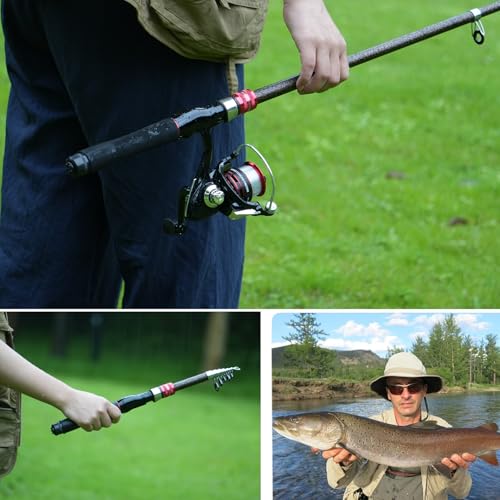 Carbon Fiber Fishing Pole Combo Set - 2 Rods & Reel, Tackle Kit, Saltwater & Freshwater