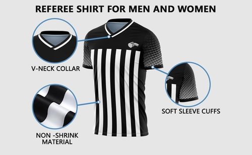 CUEJDSA Referee Shirt Jersey Uniform,V Neck Ref Costume Shirt for Men,Referee Jersey for Football(Black & White, Size L)