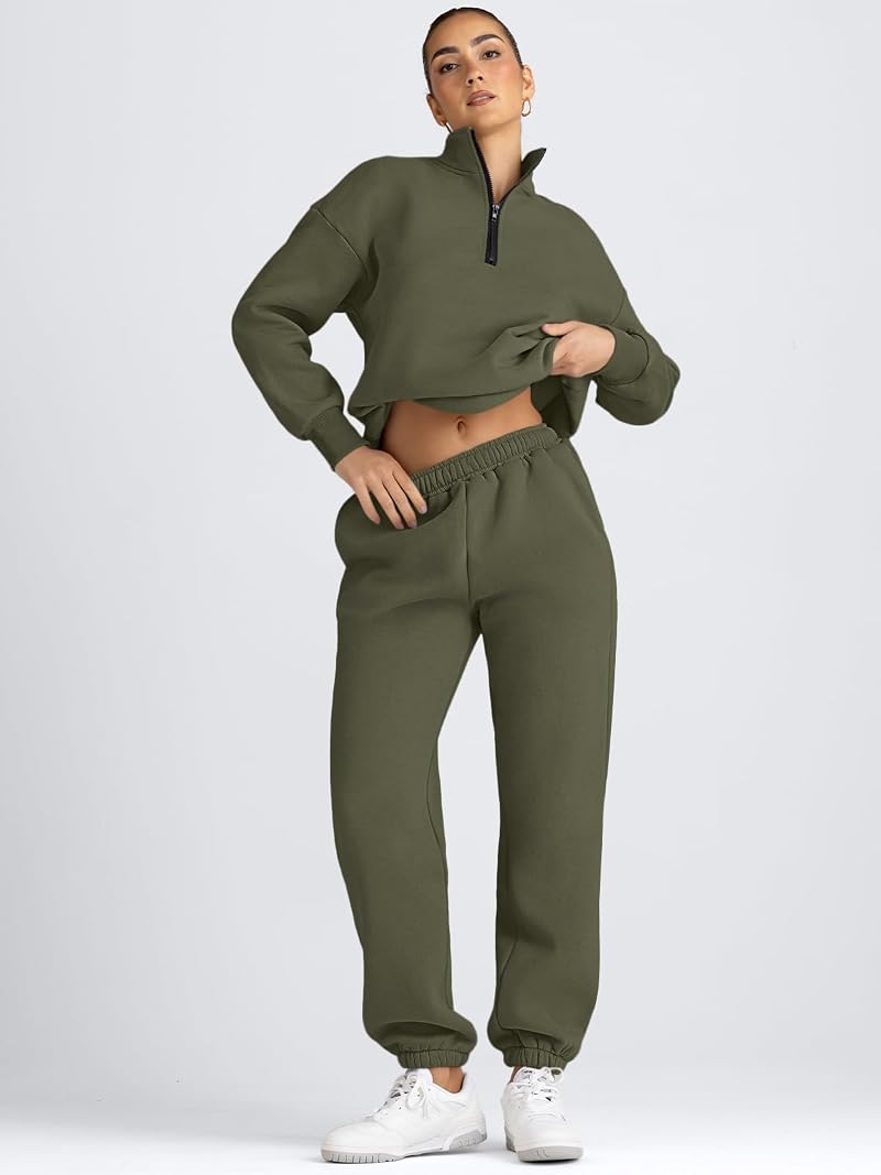 Automet Women’s 2-Piece Lounge Set - Armygreen, X-Large Sweatshirt & Joggers