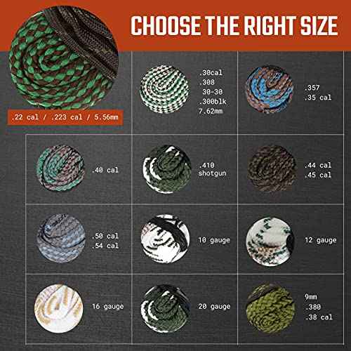 Ultimate Rifle Build Gun Snake for .223 5.56mm/.22/9mm/.380/12 GA/.30/.308/.44 Cal and More | Compact Gun Cleaner Rope