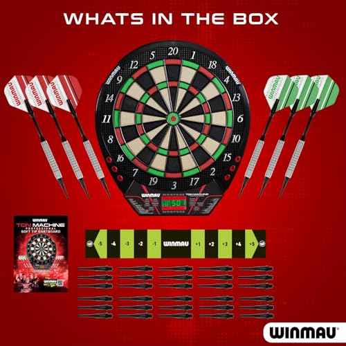 Winmau Ton Machine Electronic Dart Board - Soft Tip Dartboard for Adults, Dart Board Set with 90+ Games & Digital Scoreboard for 8 Players - 2 Sets of Soft Tip Darts, Throwing Line & Plastic Tips