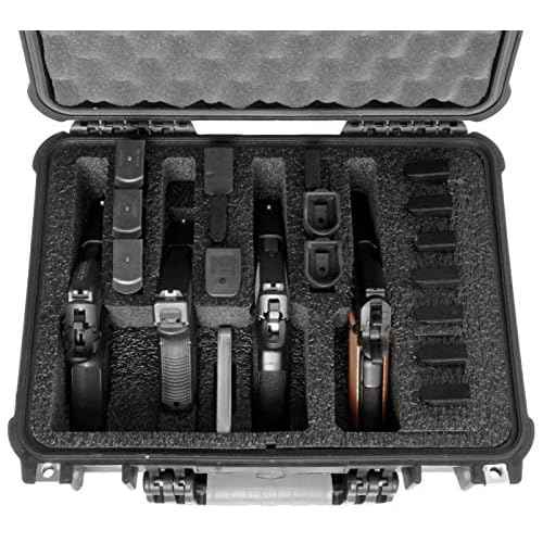 Case Club 4 Pistol and 16 Magazine Pre-Cut Heavy Duty Waterproof Case with Included Silica Gel Canister to Help Prevent Gun Rust (Upgraded Gen-2)