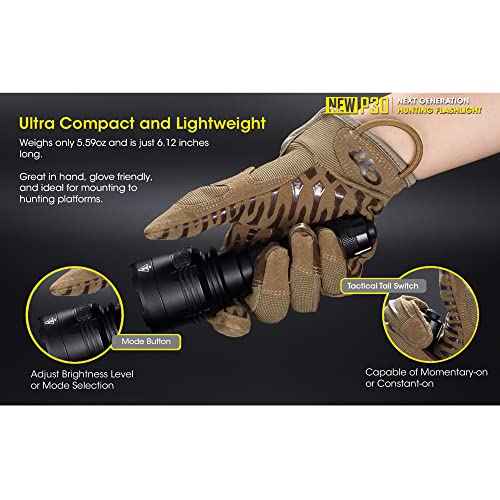 Nitecore New P30 1000 Lumen 676 Yard Long Throw Hunting Flashlight, NL2150R with Build-in USB-C Port, and LumenTac Organizer