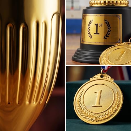 1st Place Trophy and Medal Set - Gold Plastic Trophy with Medal for Sports and School Awards