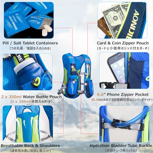 5.5L Hydration Running Vest Backpack with 2L Water Bladder - Rose Red (R2)