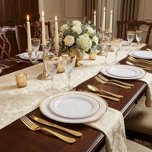 400pcs White and Gold Plastic Dinnerware Set for 50 Guests - Elegant Party Plates