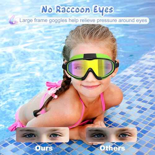 Kids Swim Goggles 2 Pack, Anti-Fog UV Protection Wide View Swimming Goggles for kids 3-15 Youth Boys Girls Toddler