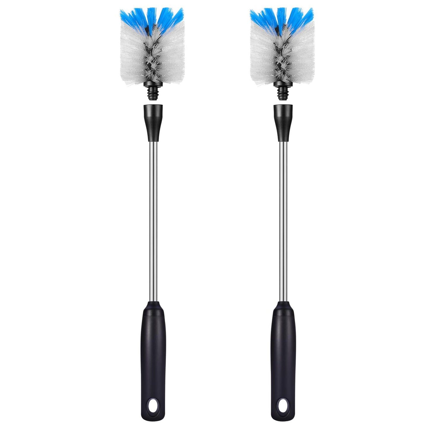 MOSOLAN Stainless Steel Bottle Brush with Replaceable Head, 2 Pack Long Handle Scrubbing Brush for Water Bottles, Glasswares, Mugs, Flasks, Tumblers, Vases, and Kitchen Sink, White, 15 in
