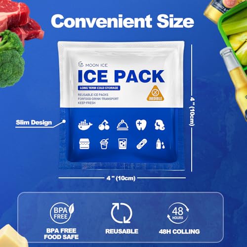 48 Pack Slim Reusable Ice Packs for Coolers Food & Shipping, Long-Lasting Gel