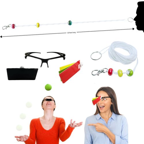 Brock Beaded String with 3 Sliding Beads for Hand-Eye Coordination & Reaction Training – Train Reflexes & Enhance Peripheral Awareness for Sports & Activities – Reflex Ball & Nose Cards - 10 Foot