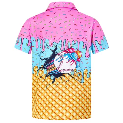 Cozople Boys Polo Shirt - Lightweight Short Sleeve Collared Top for 5-14 Years, Ball Ice Cream Pattern