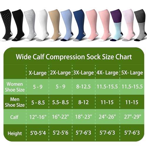 LEVSOX Wide Calf Compression Socks for Women & Men 15-20mmHg Large Support Stockings - 4X-Large / 3 Pair Black